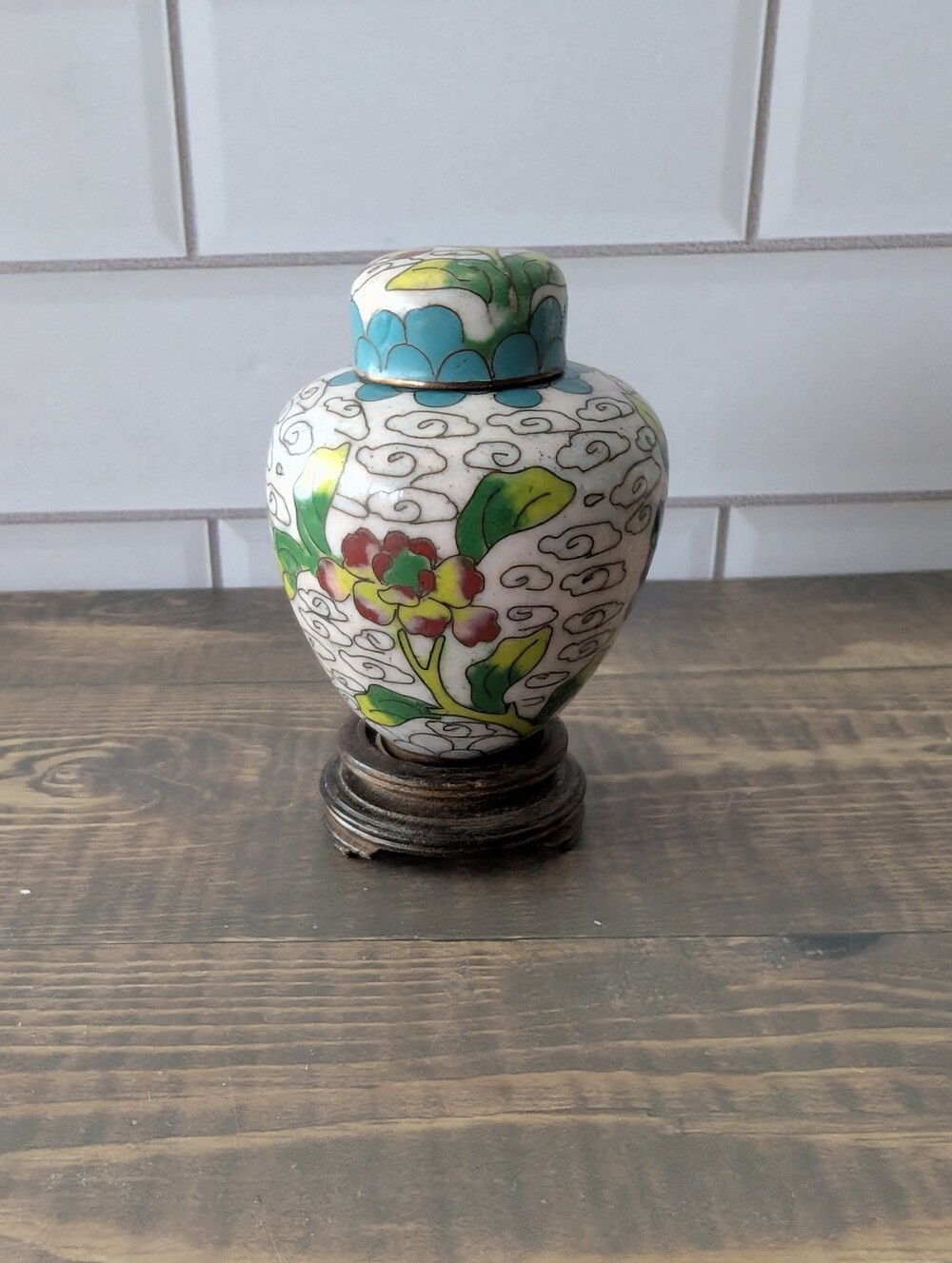 Antique Chinese Hand-Painted Floral Cloisonné Ginger Jar